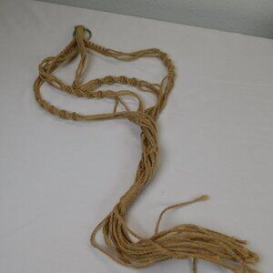 Macrame Plant Hanger 31" Long Vintage Brown Natural Spiral Helix Weave Handmade